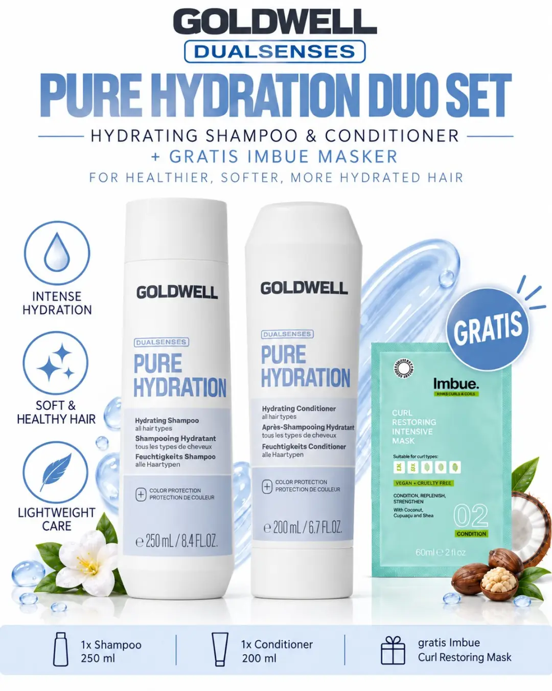 Goldwell Dualsenses Pure Hydration Shampoo & Conditioner + Gratis Imbue Masker