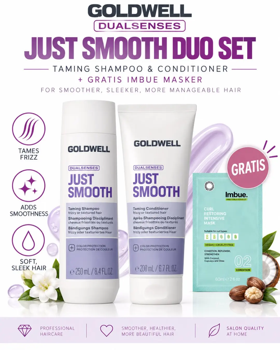 Goldwell Dualsenses Just Smooth Shampoo & Conditioner + Gratis Imbue Masker