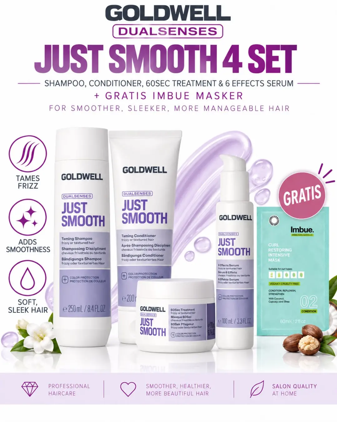 Goldwell Dualsenses Just Smooth Shampoo, Conditioner, 60Sec Treatment & 6 Effect