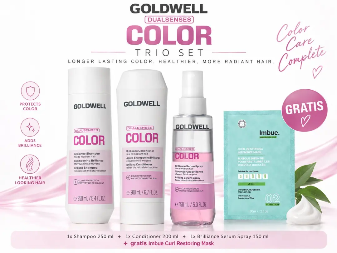 Goldwell Dualsenses Color Shampoo, Conditioner & Brilliance Serum Spray + Gratis