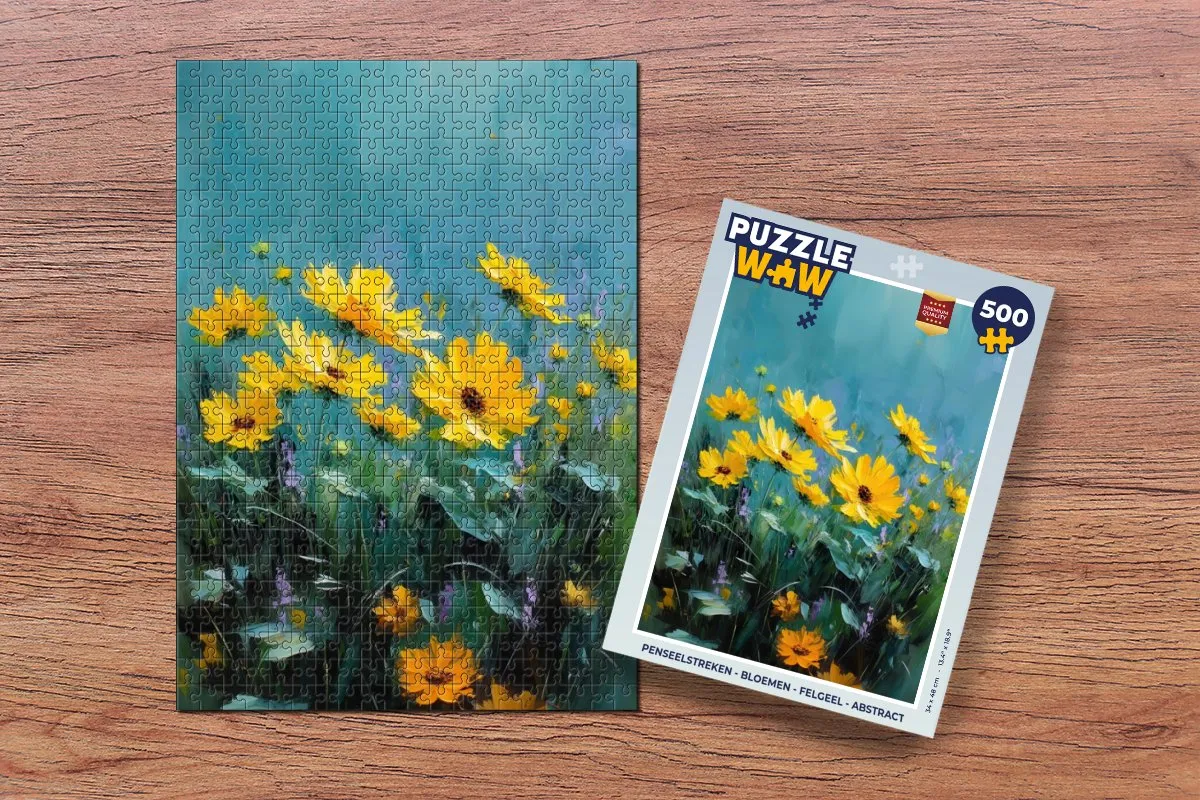 PuzzleWow Penseelstreken Bloemen Legpuzzel 500 Stuks - Felgeel