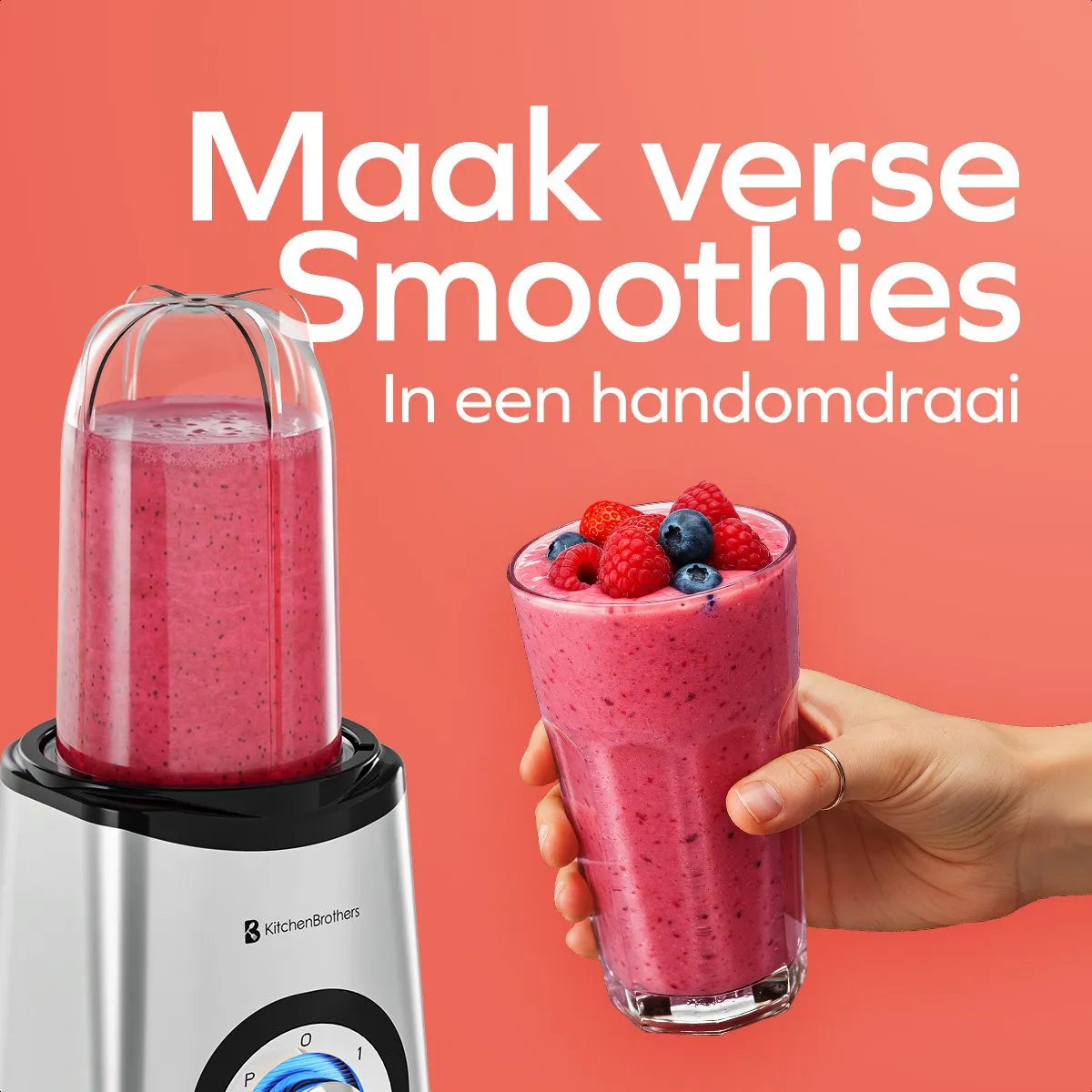 KitchenBrothers Smoothie Blender To Go 300W - 4 Bekers - Zilver