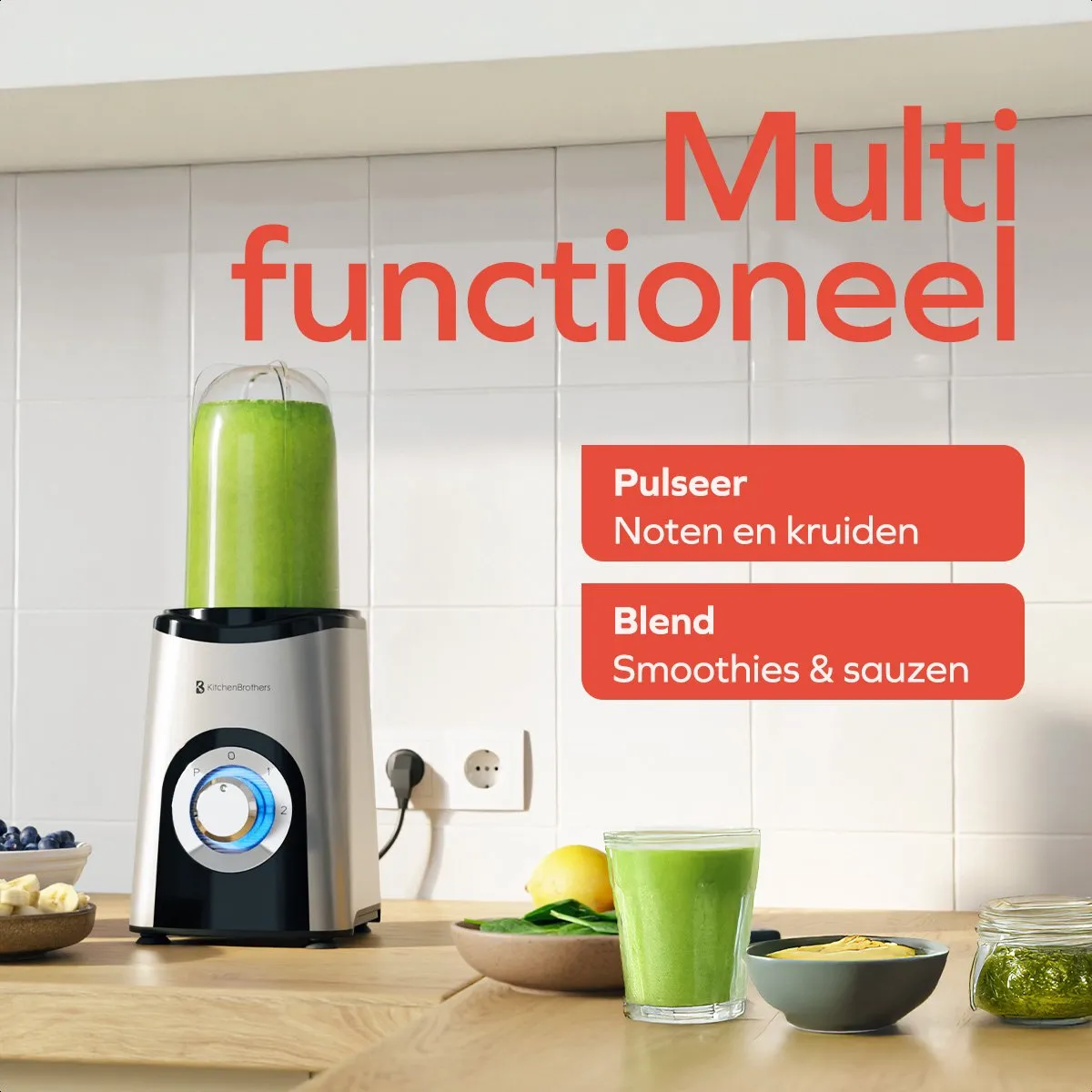 KitchenBrothers Smoothie Blender To Go 300W - 4 Bekers - Zilver