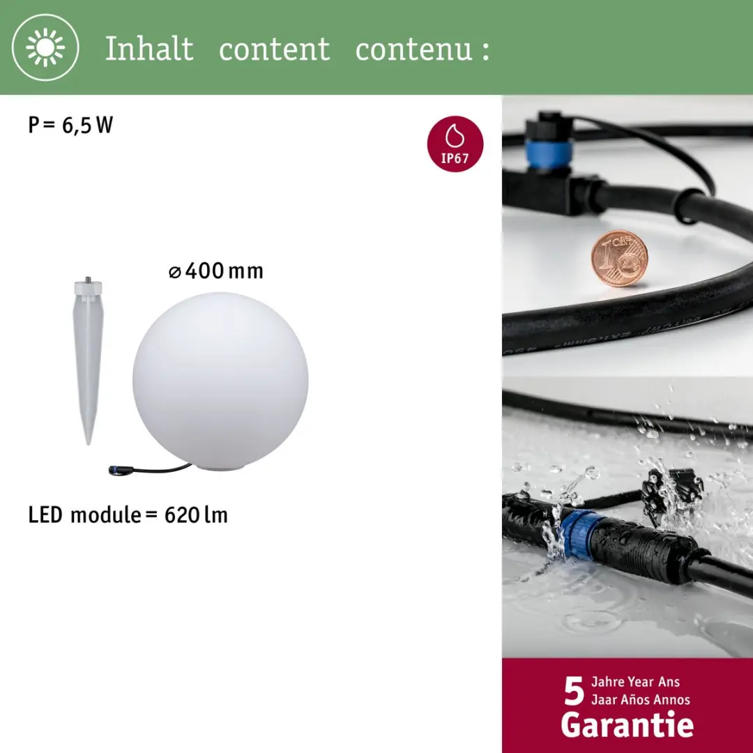 Paulmann Plug & Shine Globe IP67 6,5W Wit - afbeelding 6 van 6