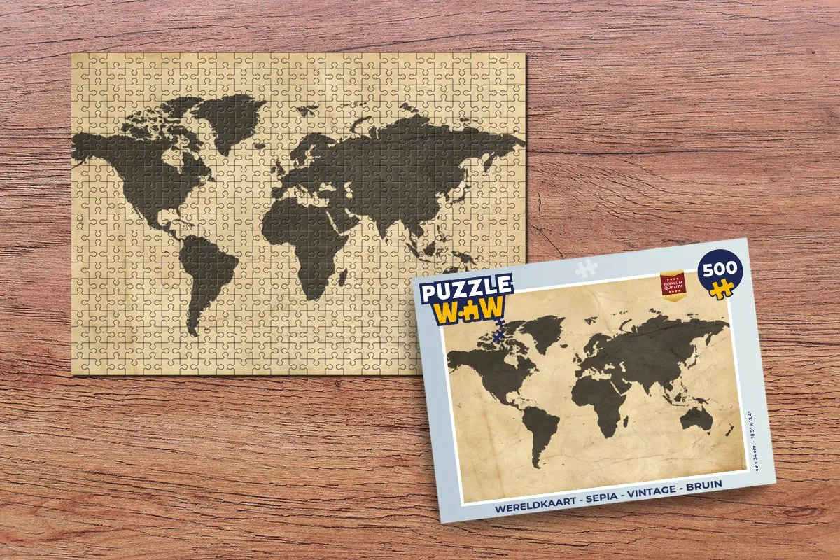 PuzzleWow Wereldkaart Legpuzzel 500 Stuks - Sepia