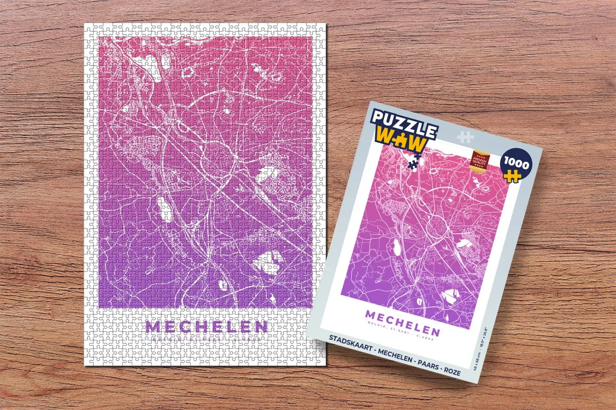 PuzzleWow Stadskaart Mechelen Legpuzzel 1000 Stuks - Multicolor