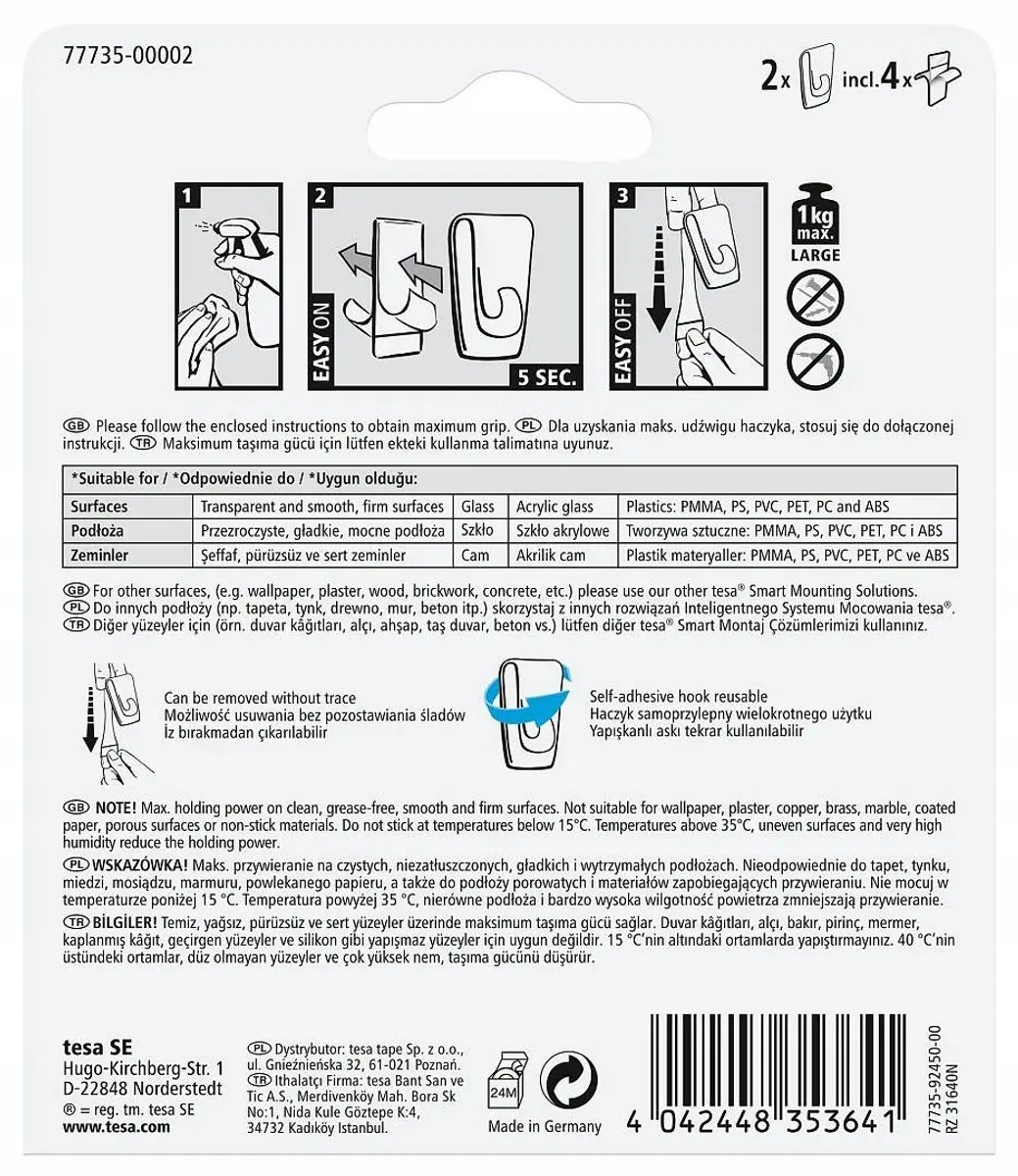 Tesa Powerstrips Decoratieve Haken 1kg - Transparant - afbeelding 6 van 6