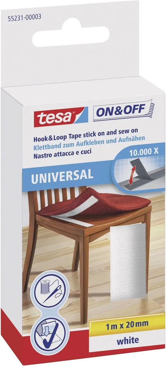 Tesa On & Off 55231-03-00 Klittenband Wit 100x2cm