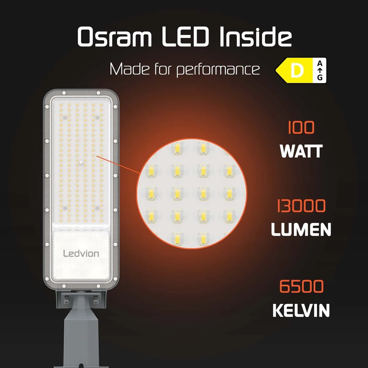Ledvion LED Straatlamp 100W 6500K IP65 - Osram Chips