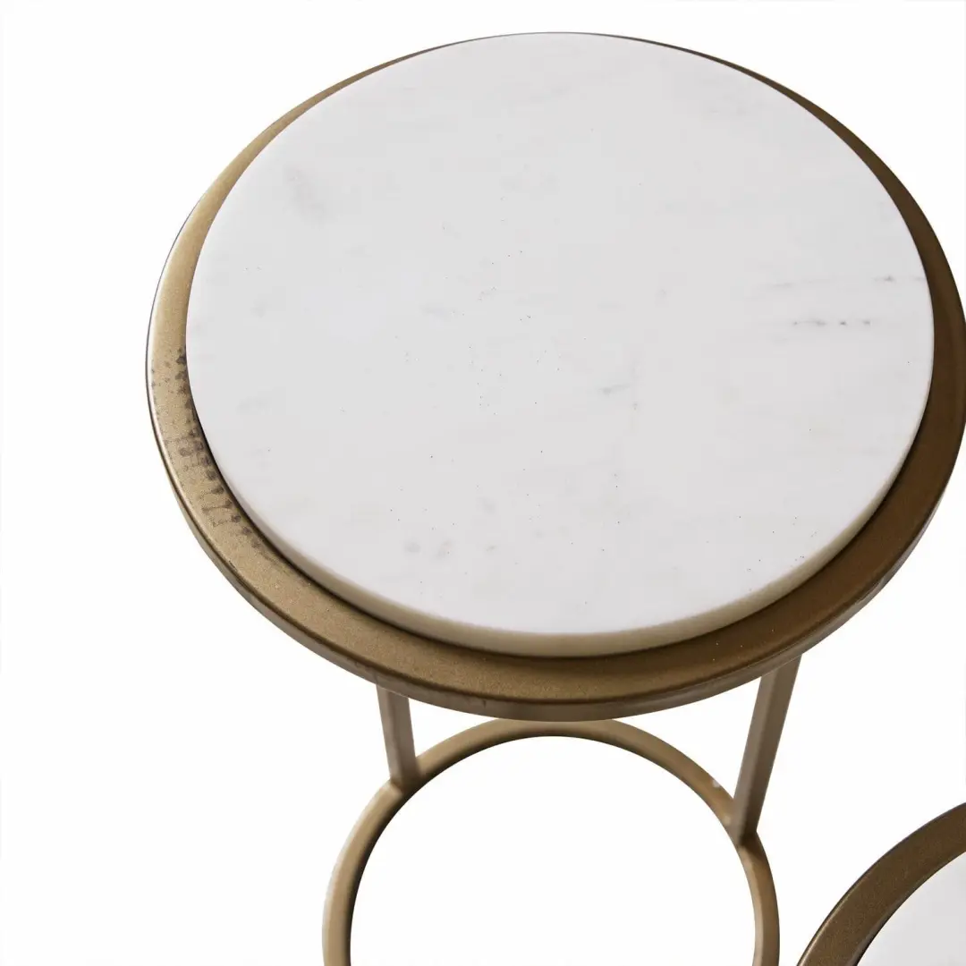 Loberon Soréline Bijzettafel Set 28cm - Antiekgoud/Wit - afbeelding 2 van 6