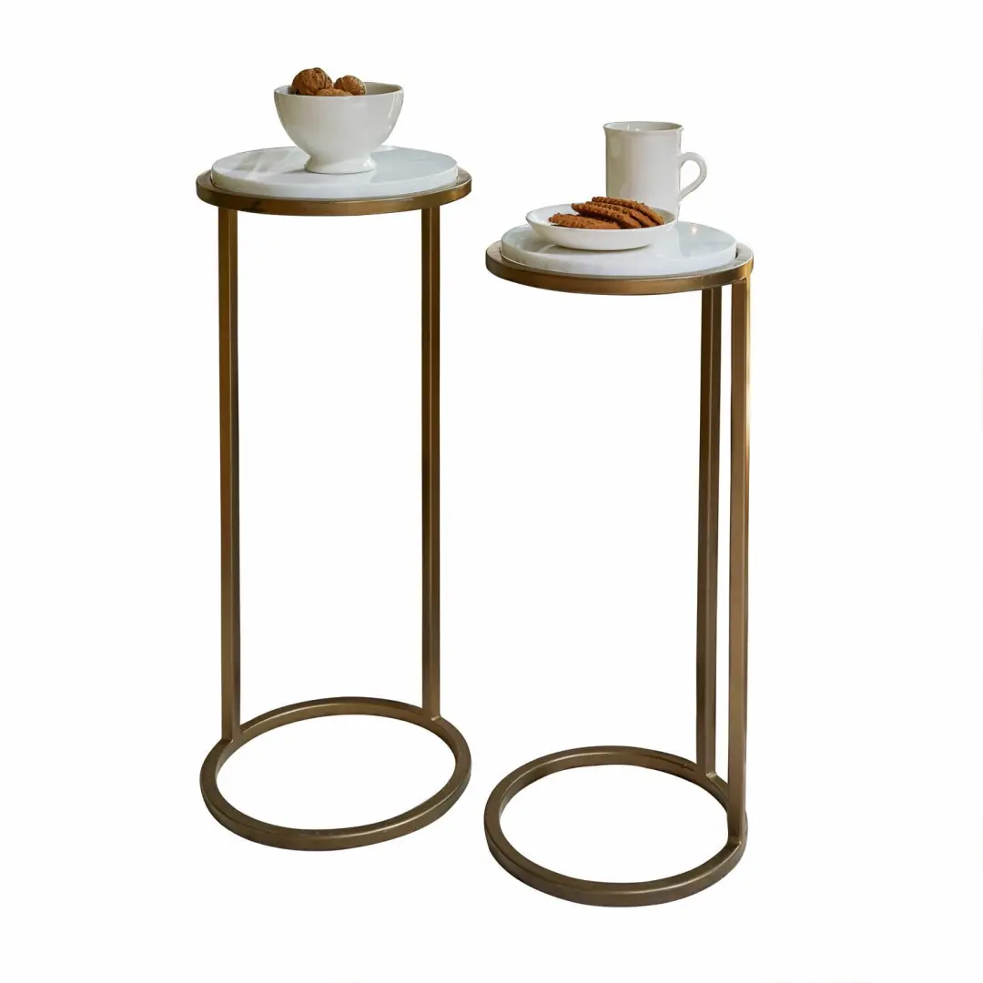 Loberon Soréline Bijzettafel Set 28cm - Antiekgoud/Wit - afbeelding 6 van 6