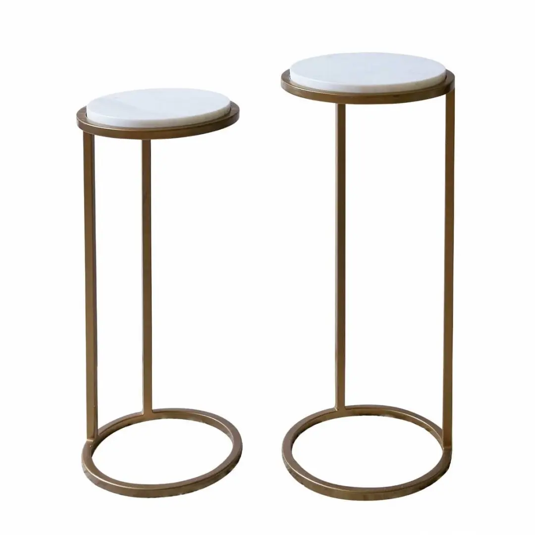 Loberon Soréline Bijzettafel Set 28cm - Antiekgoud/Wit - afbeelding 3 van 6