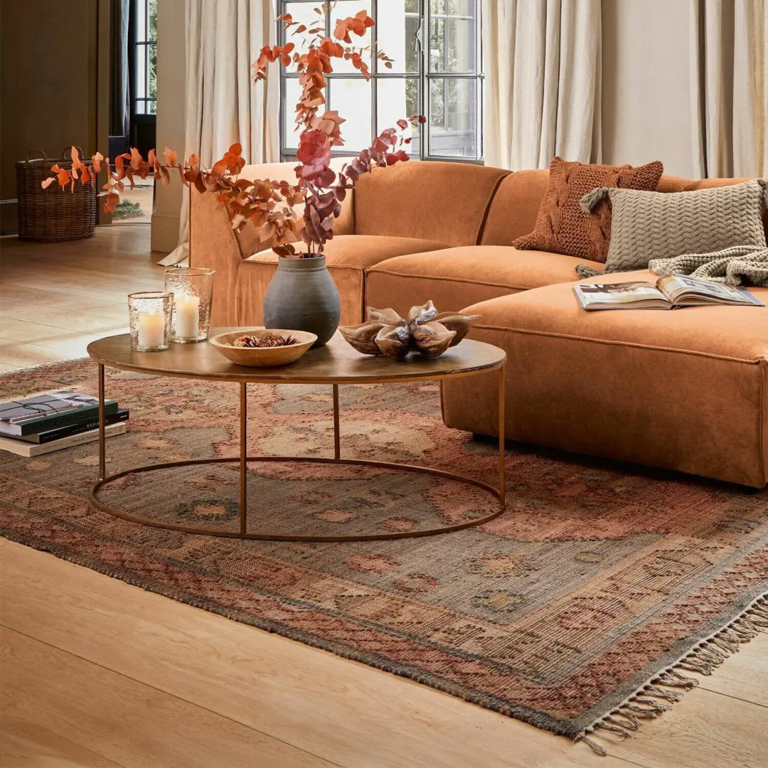 Loberon Exeter Vloerkleed - Oranje/Blauw - afbeelding 4 van 6