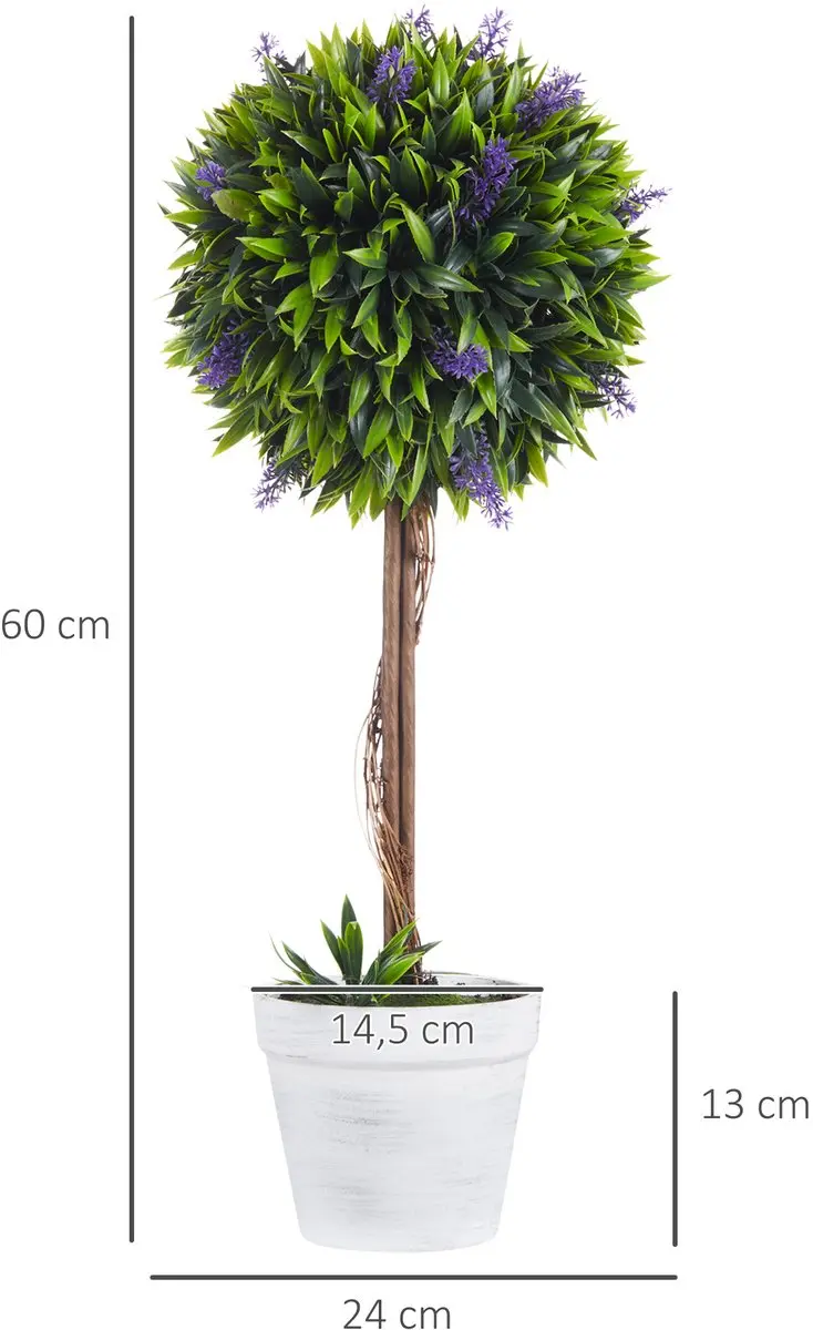 Homcom Kunstplant Lavendel 60cm - Ø24cm - Wit/Groen/Paars - afbeelding 5 van 6