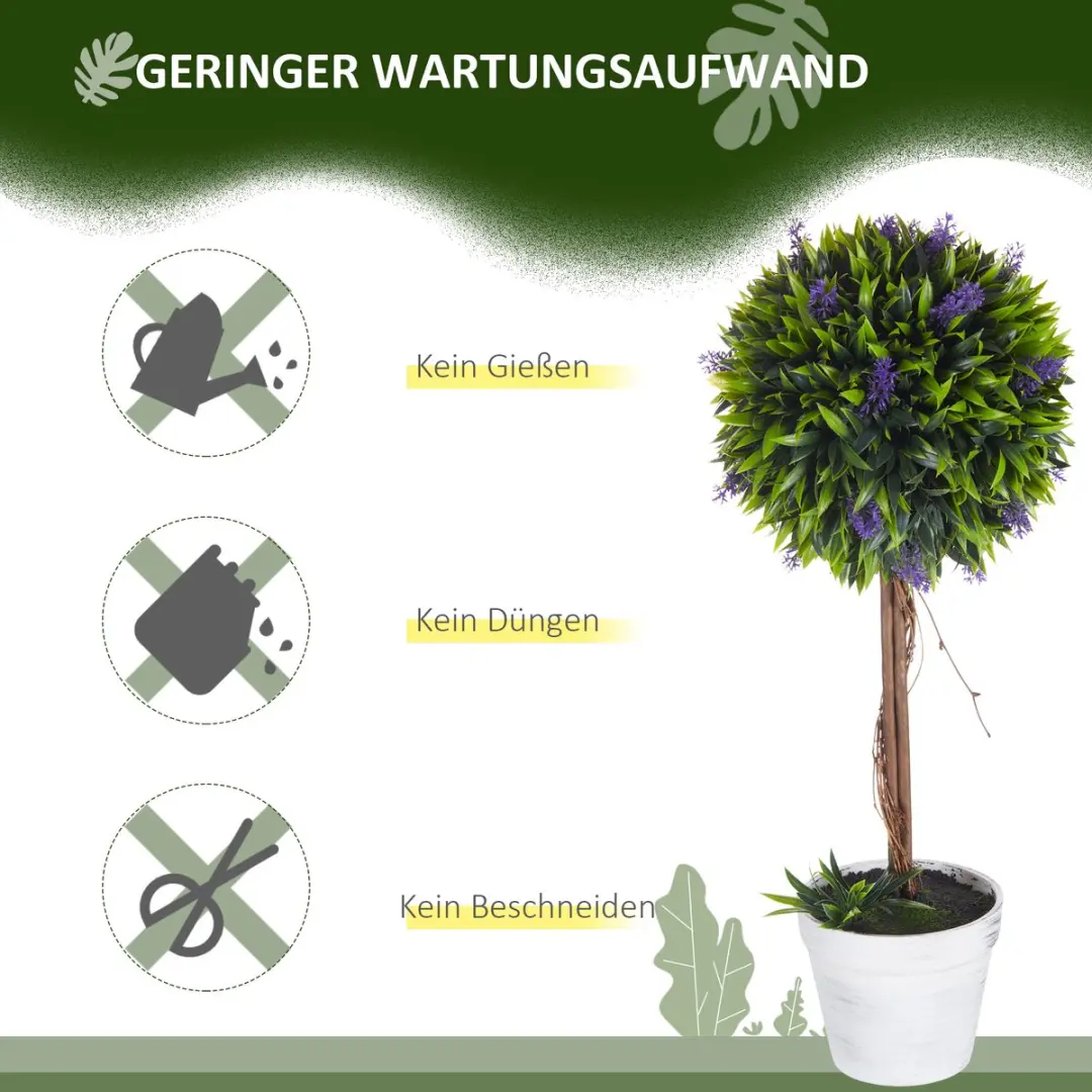 Homcom Kunstplant Lavendel 60cm - Ø24cm - Wit/Groen/Paars - afbeelding 6 van 6