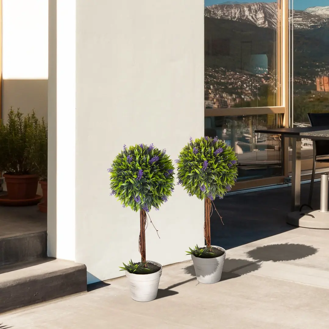 Homcom Kunstplant Lavendel 60cm - Ø24cm - Wit/Groen/Paars - afbeelding 4 van 6