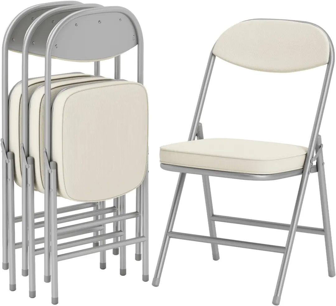 HOMCOM Folding Chair Polyester, Staal 48,5L x 45B x 82H cm Crèmewit