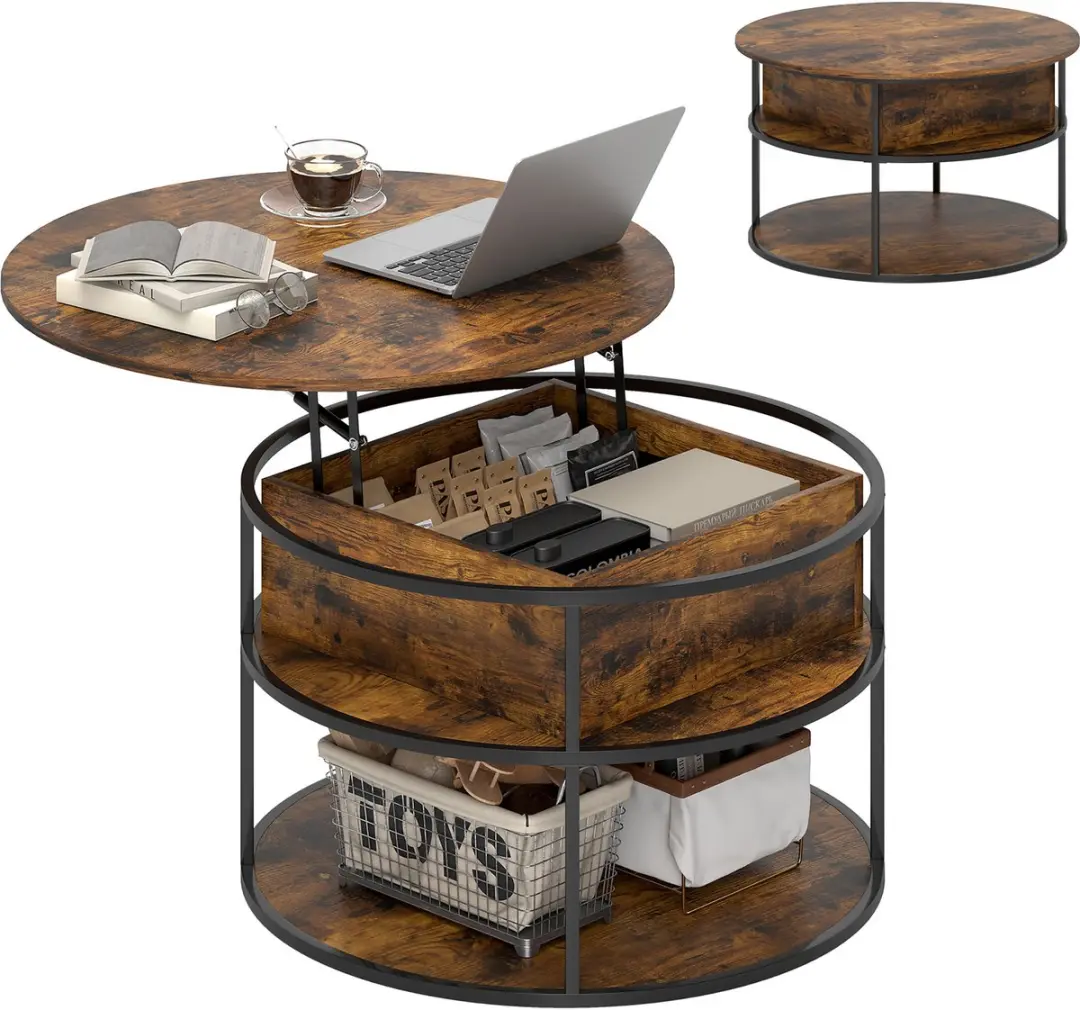 HOMCOM Coffee Table-Spanplatte, Stahl-80L x 80B x 47-61,5H cm-Braun