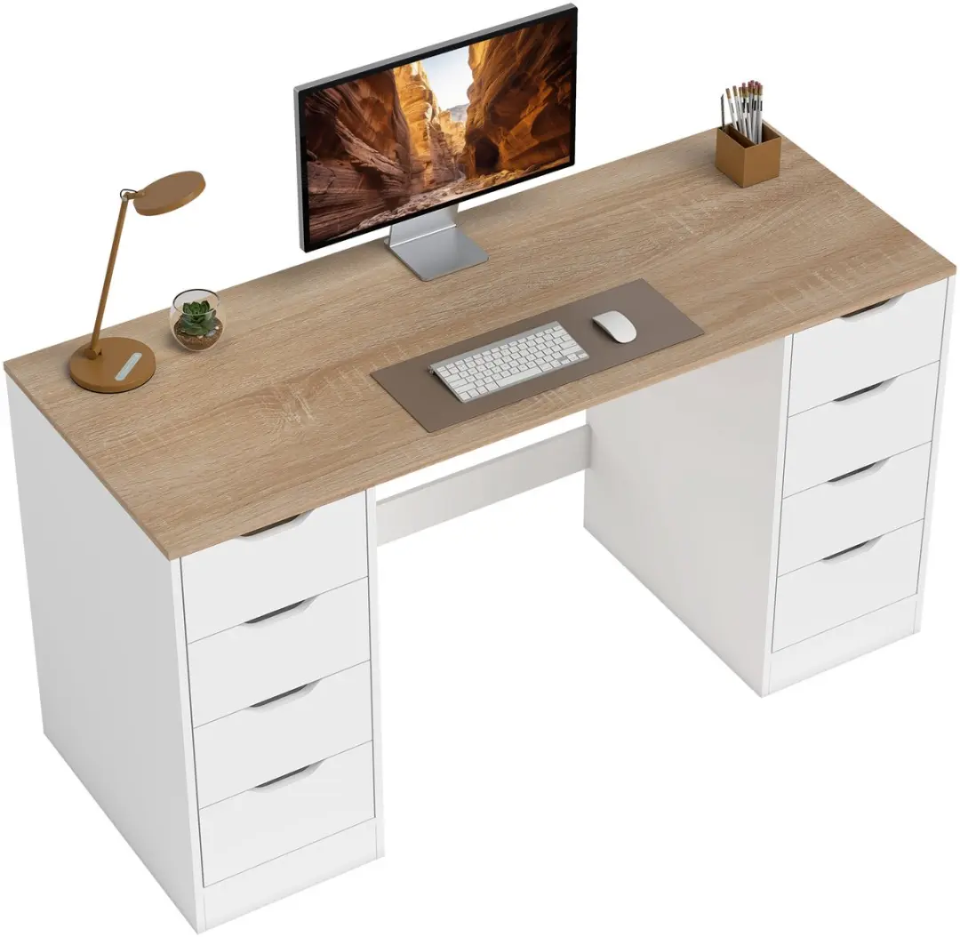 Homcom Desk with Shelves-Spaanplaat, MDF-140L x 53B x 75H cm-Wit