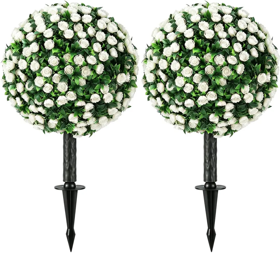 HOMCOM Artificial Plants-PE, Aluminium-30L x 30B x 55H cm-Weiß
