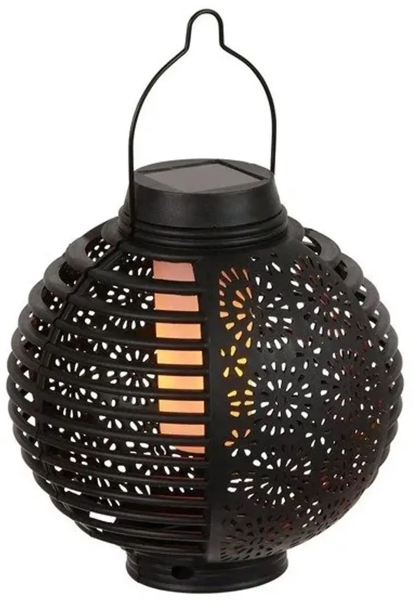 Zonne-lantaarns Flame Zwart 2-delige set met Flakkerend Vlam-Effect, Zonnepolyam