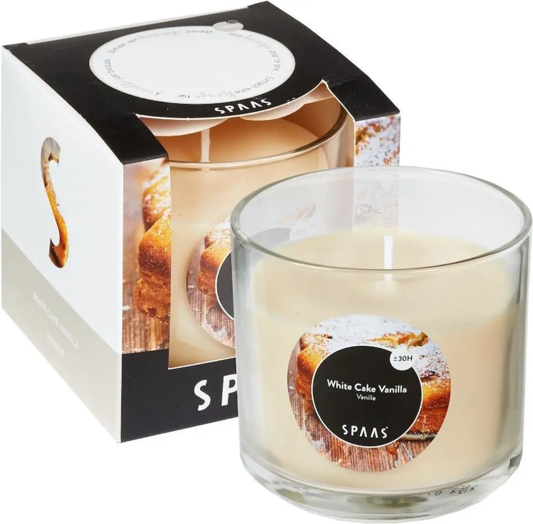 Geurkaars glas in doos 85x85 mm White Cake Vanilla