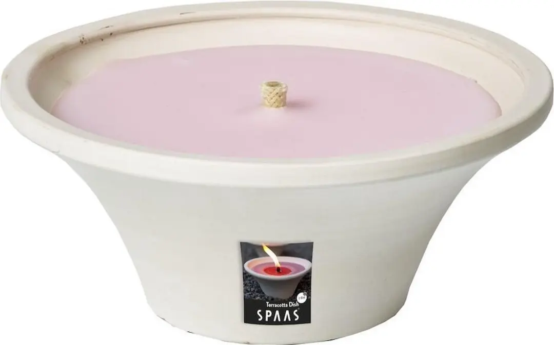 Terracottaschaal wit met kaars roze