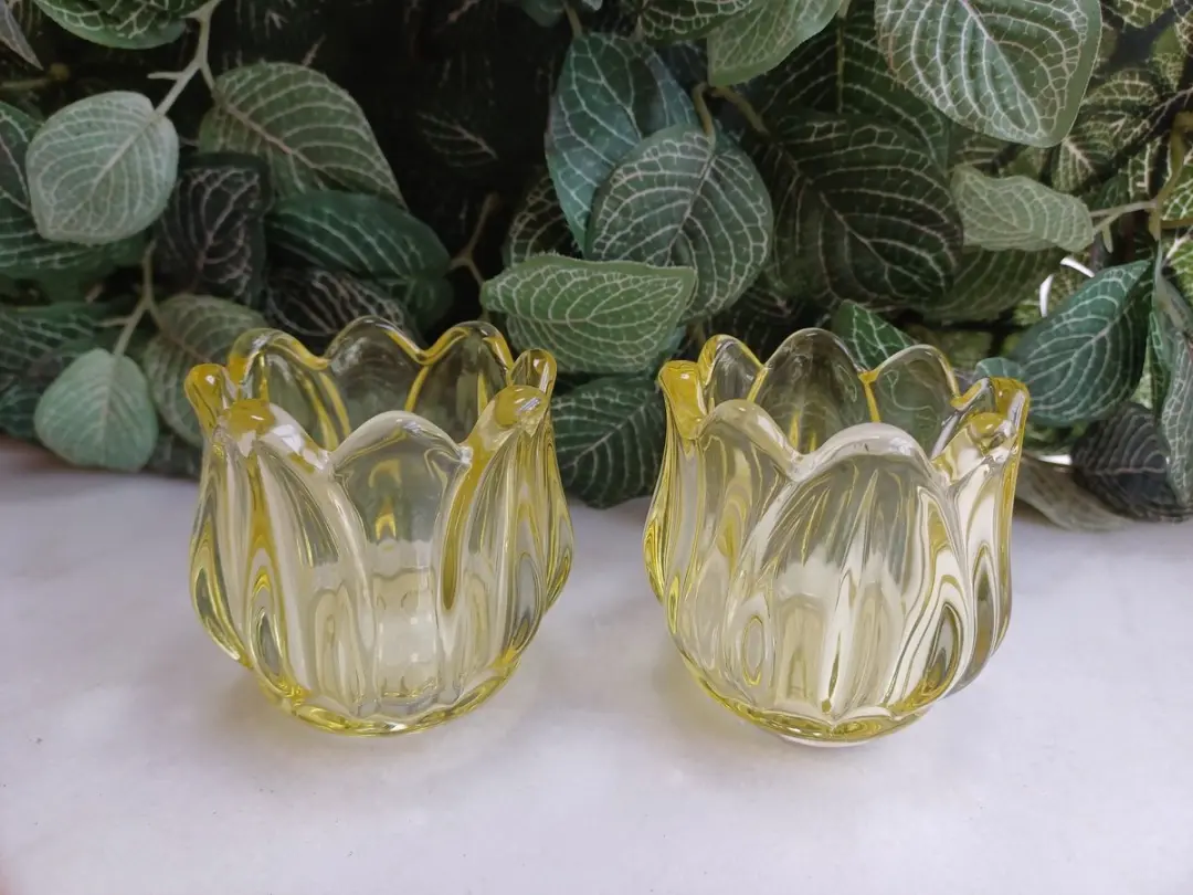 Set van 2 theelichtjes tulp geel Ø7cmx6.5cmH
