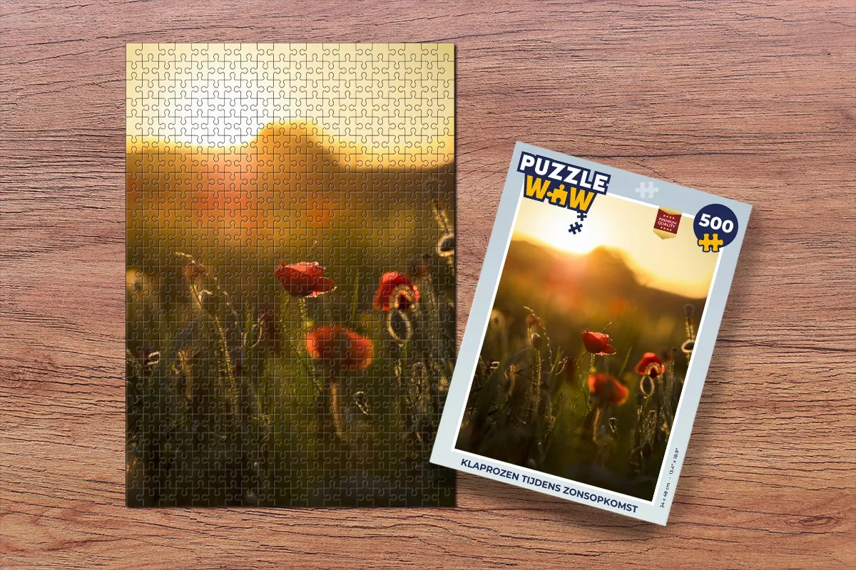 PuzzleWow Klaproos Zonsondergang Legpuzzel 500 Stuks - Multicolor