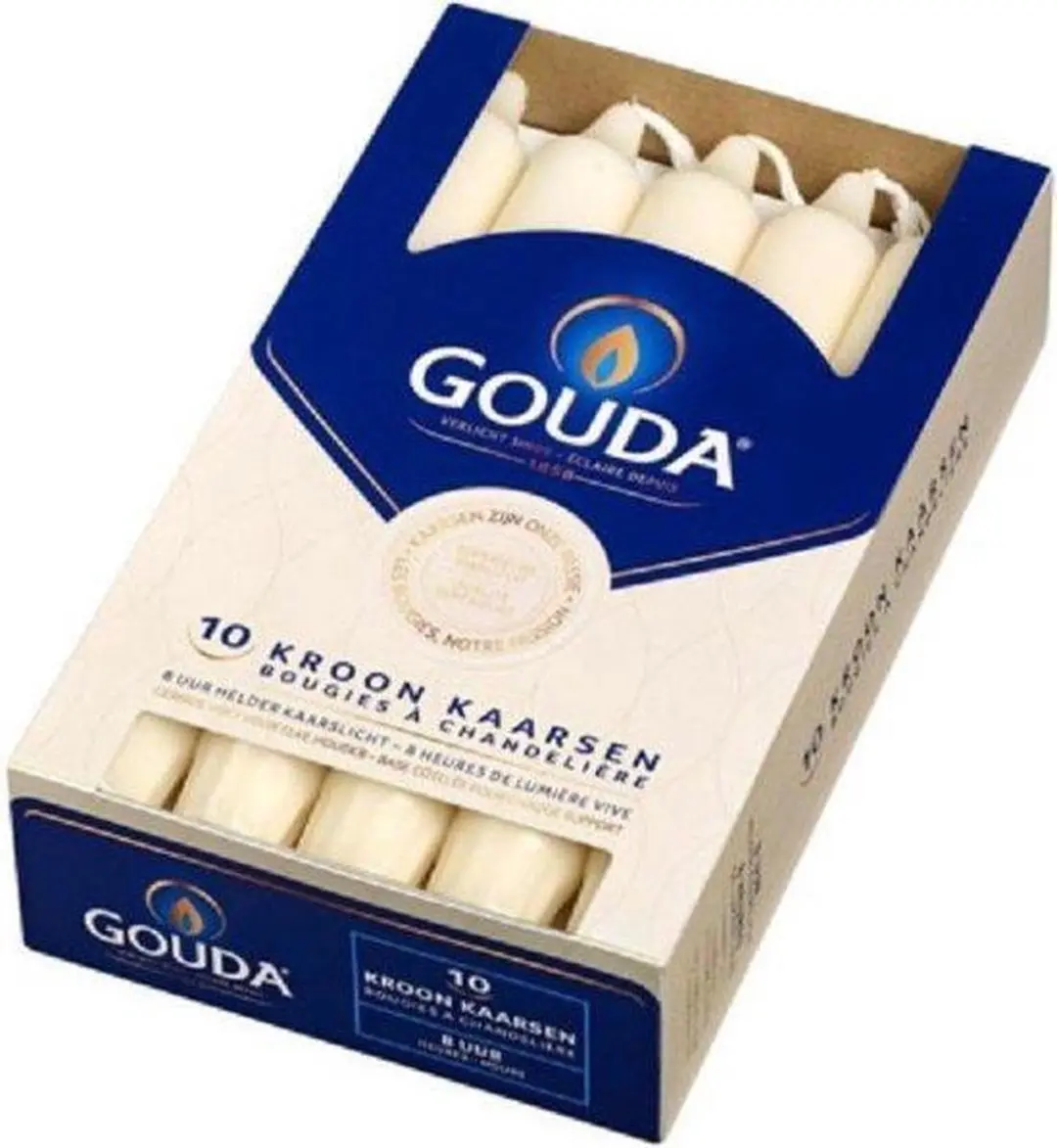 GOUDA Dinerkaars Gouda Kroonkaarsen 200/24 doos 10 ivoor ( per 3 stuks)