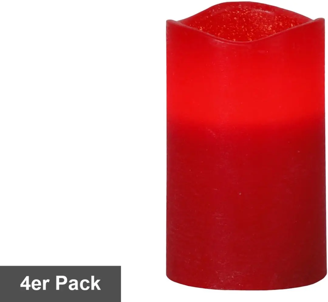 Star Trading kaarsenset mei, 4 stuks, pilaarkaarsen, was, rood, LED, timer, warm