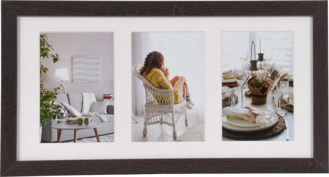Fotolijst - Henzo - Modern Gallery - Collagelijst voor 3 foto's - Fotomaat 10x15 cm - Donkerbruin