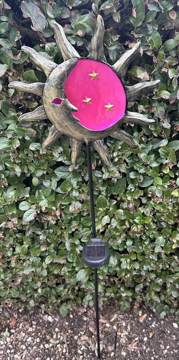 Metalen solarlamp op tuinsteker "zon+maan"