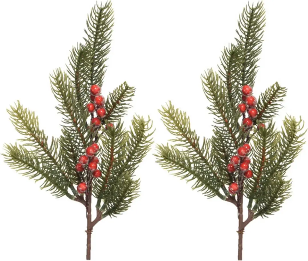 Decoris kersttakken/dennentakken - 2x - groen met bessen - 36 cm - afbeelding 2 van 2