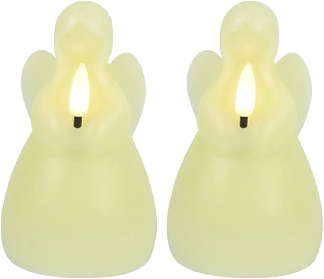 Countryfield LED kaars engel - 2x - creme wit - H14,5 cm - wax kaars op batterijen - kaarsen - kerst thema - kerstkaarsen
