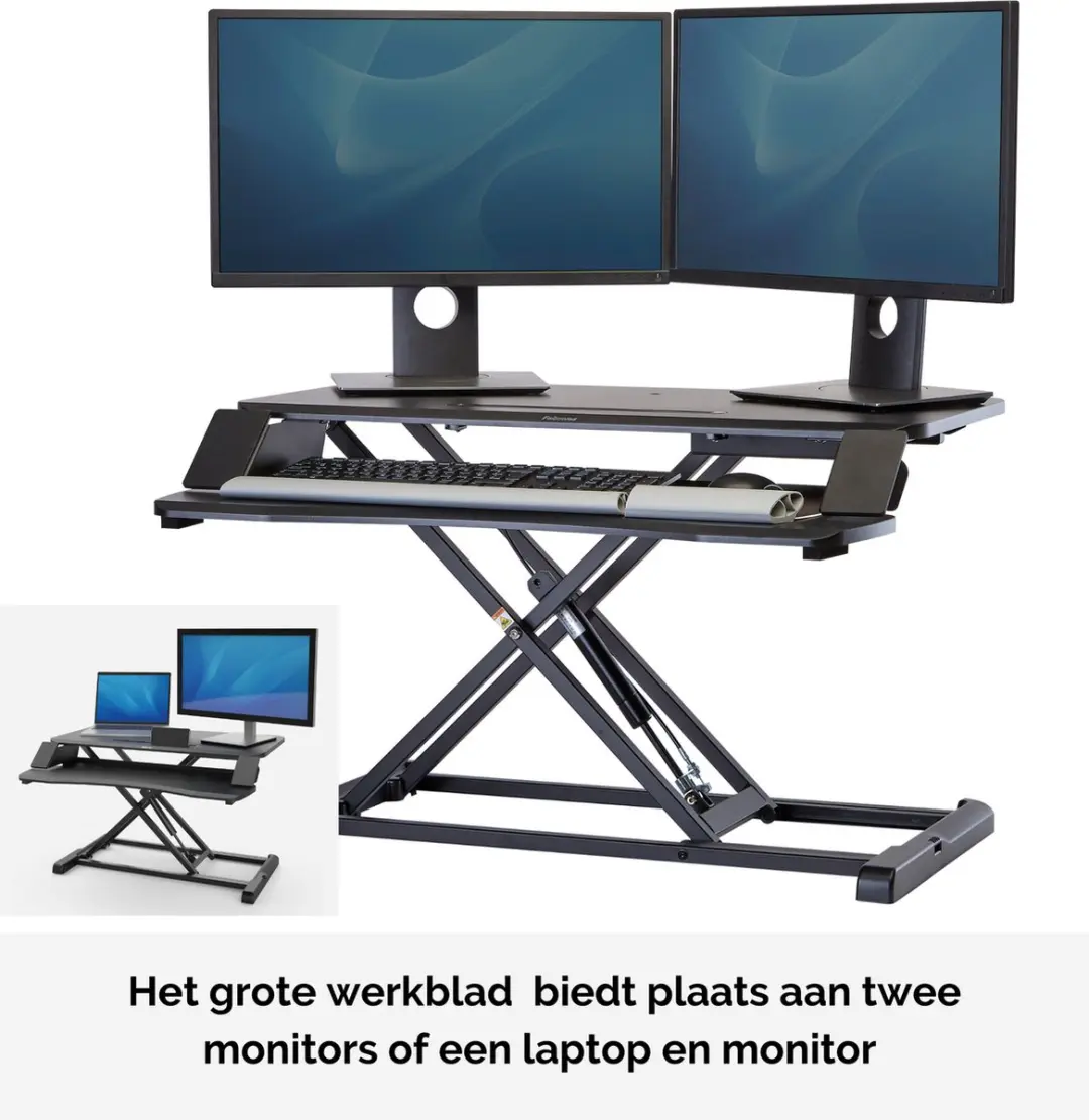 Fellowes Corsivo Zit-Sta Bureau Converter - 2 Monitoren - Zwart - afbeelding 4 van 6