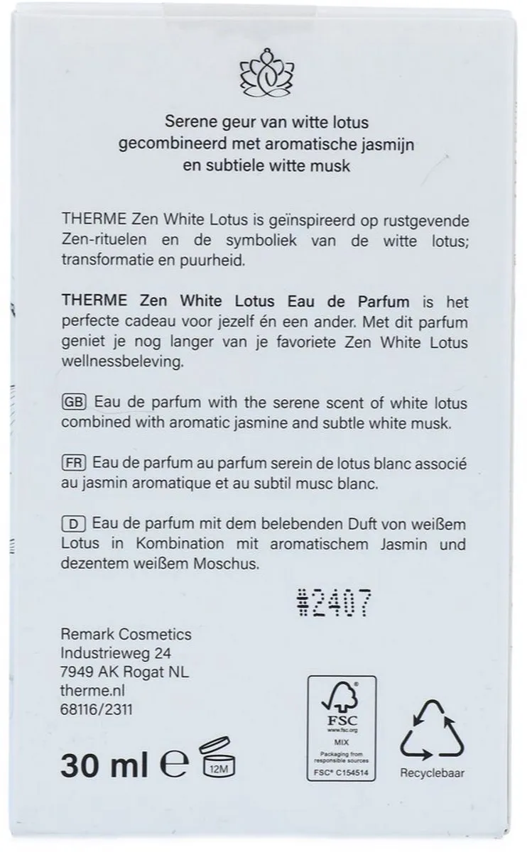 Therme Zen White Lotus Eau de Parfum 30ml