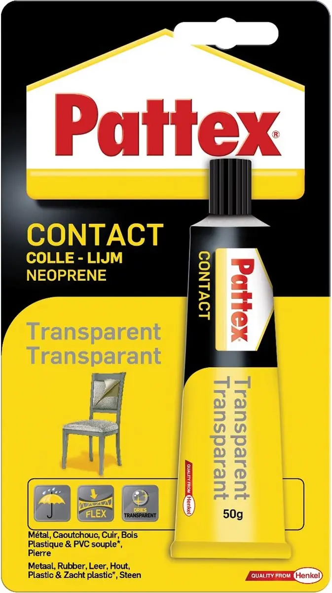 Contactlijm transparant pattex tube 50gr blister