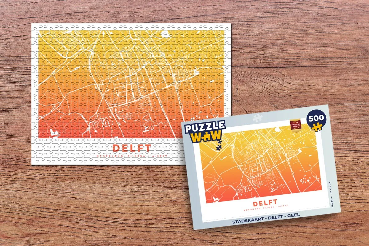 PuzzleWow Stadskaart Delft Legpuzzel 500 Stuks - Geel