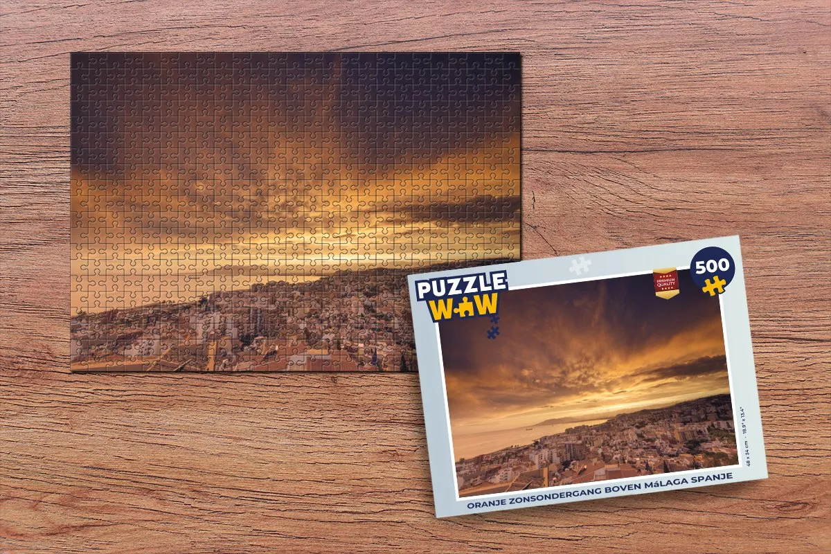 PuzzleWow Legpuzzel Oranje Zonsondergang Málaga 500 Stuks - Multicolor
