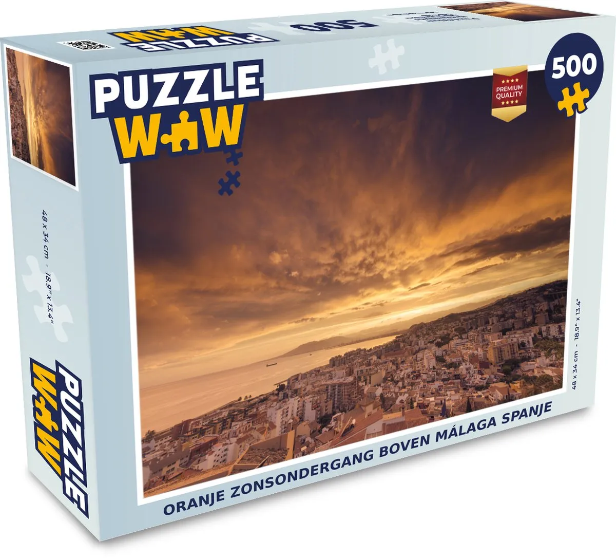 PuzzleWow Legpuzzel Oranje Zonsondergang Málaga 500 Stuks