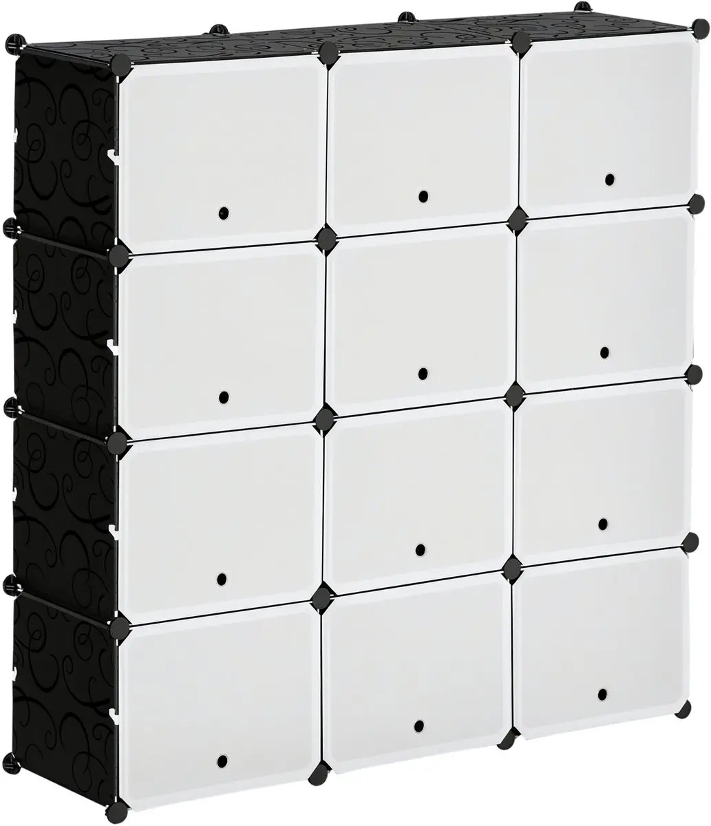 HOMCOM-Regalsystem-PP, Stahl-125L x 32B x 125H cm-Schwarz+Weiß
