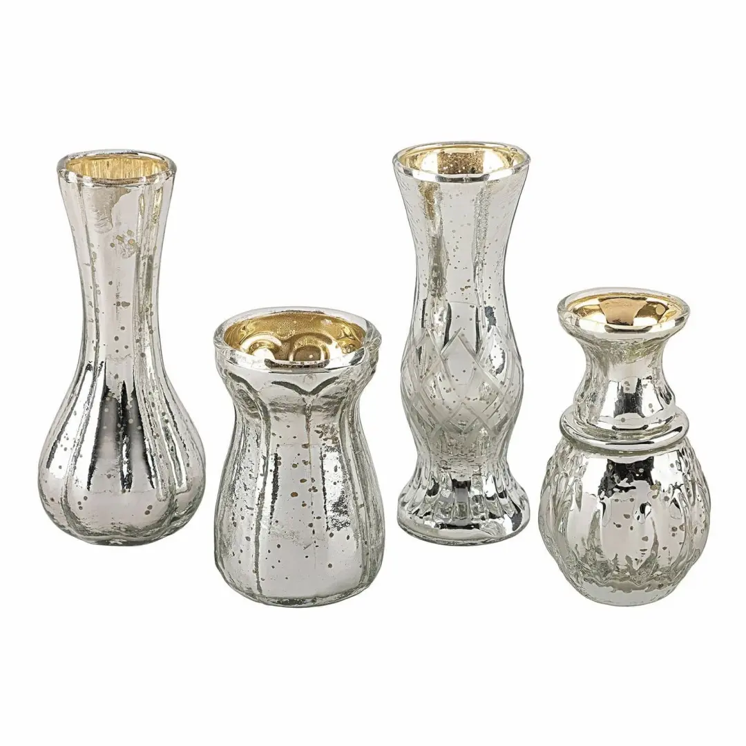 Loberon Maelie Decoratieve Vaas - 4 Stuks Antiekzilverkleurig - afbeelding 5 van 6