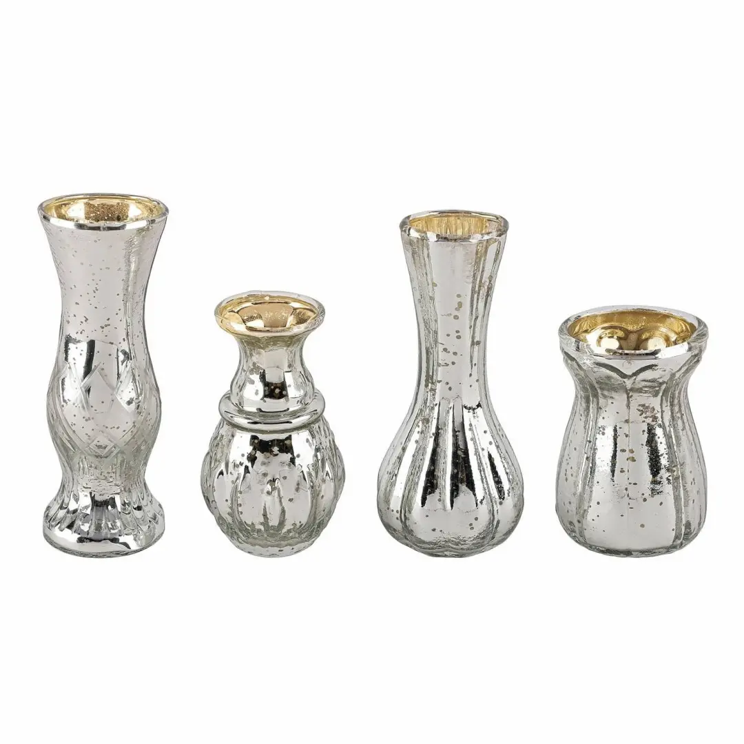 Loberon Maelie Decoratieve Vaas - 4 Stuks Antiekzilverkleurig - afbeelding 4 van 6