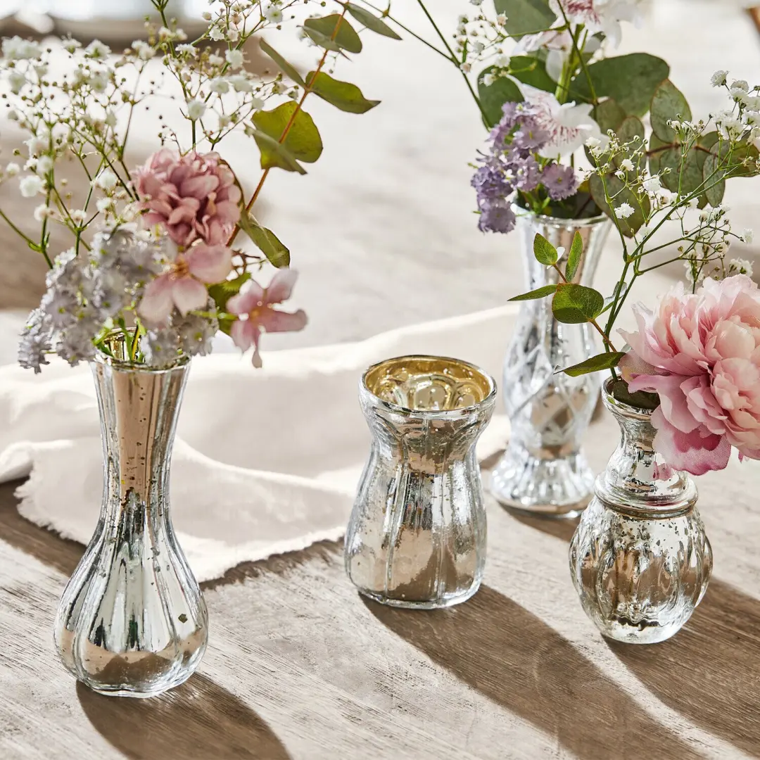 Loberon Maelie Decoratieve Vaas - 4 Stuks Antiekzilverkleurig - afbeelding 2 van 6