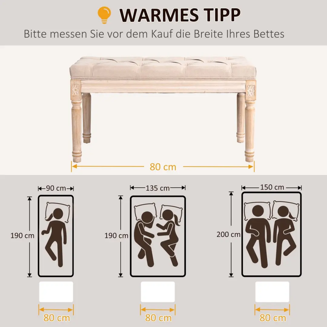 Homcom Bettbank 120x60x80cm - 2 Zitplekken - Beige - afbeelding 4 van 6