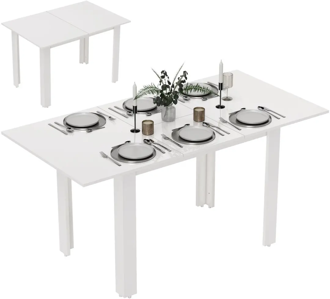 HOMCOM Uitklapbare eettafel MDF 160L x 80B x 78H cm Hoogglans wit