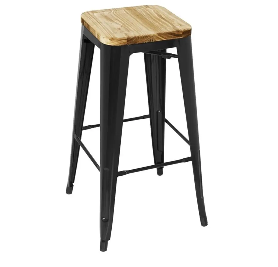 Bolero Stalen Barkruk Met Houten Zitting