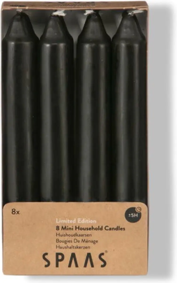 Spaas Mini Conische Tafelkaarsen 8 Stuks - Zwart - afbeelding 2 van 5