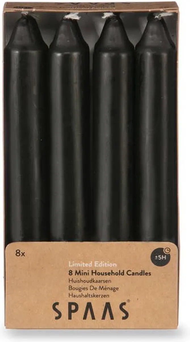 Spaas Mini Conische Tafelkaarsen 8 Stuks - Zwart - afbeelding 5 van 5